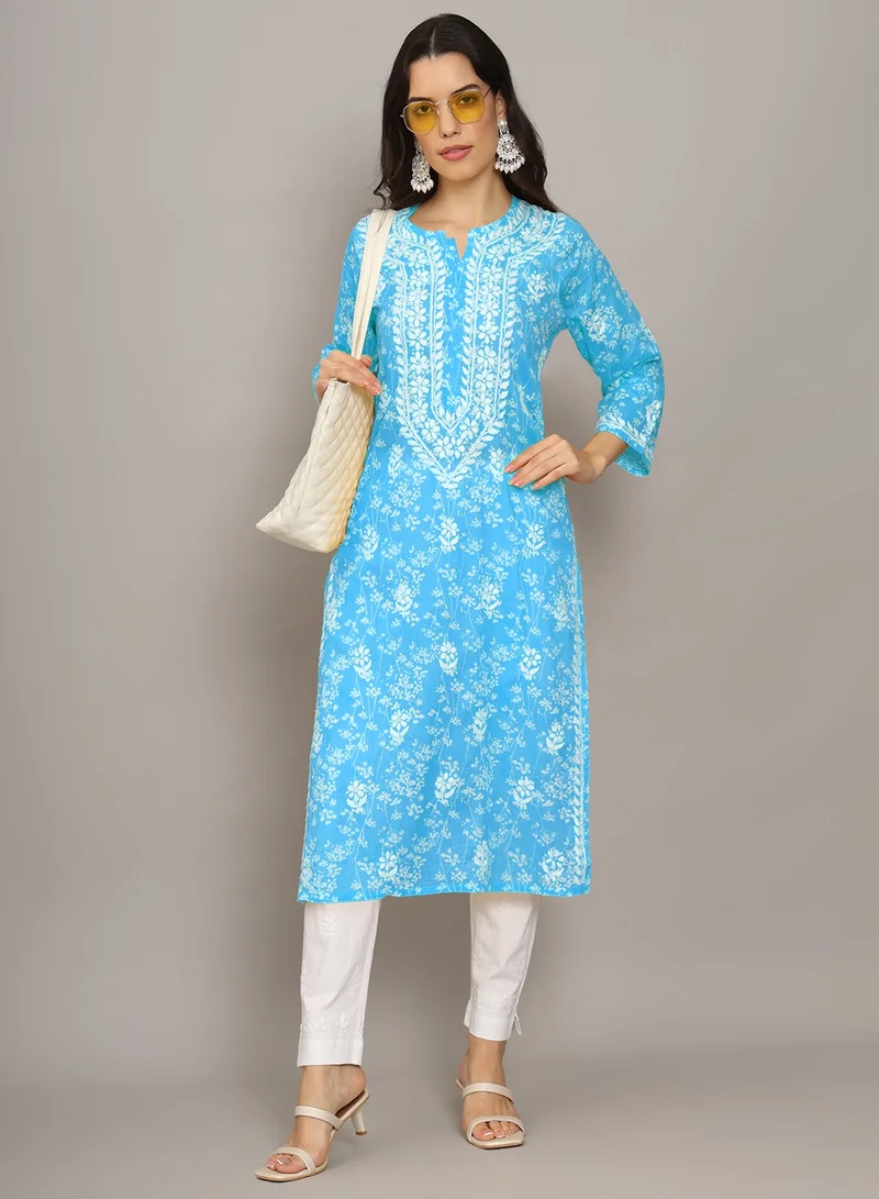 Alaya Women Hand Embroidered Chikankari Mulmul Cotton Printed Kurta-AL4041