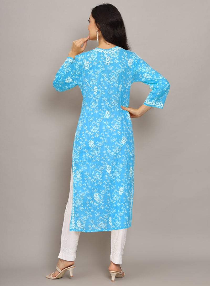 Alaya Women Hand Embroidered Chikankari Mulmul Cotton Printed Kurta-AL4041 - Image 2