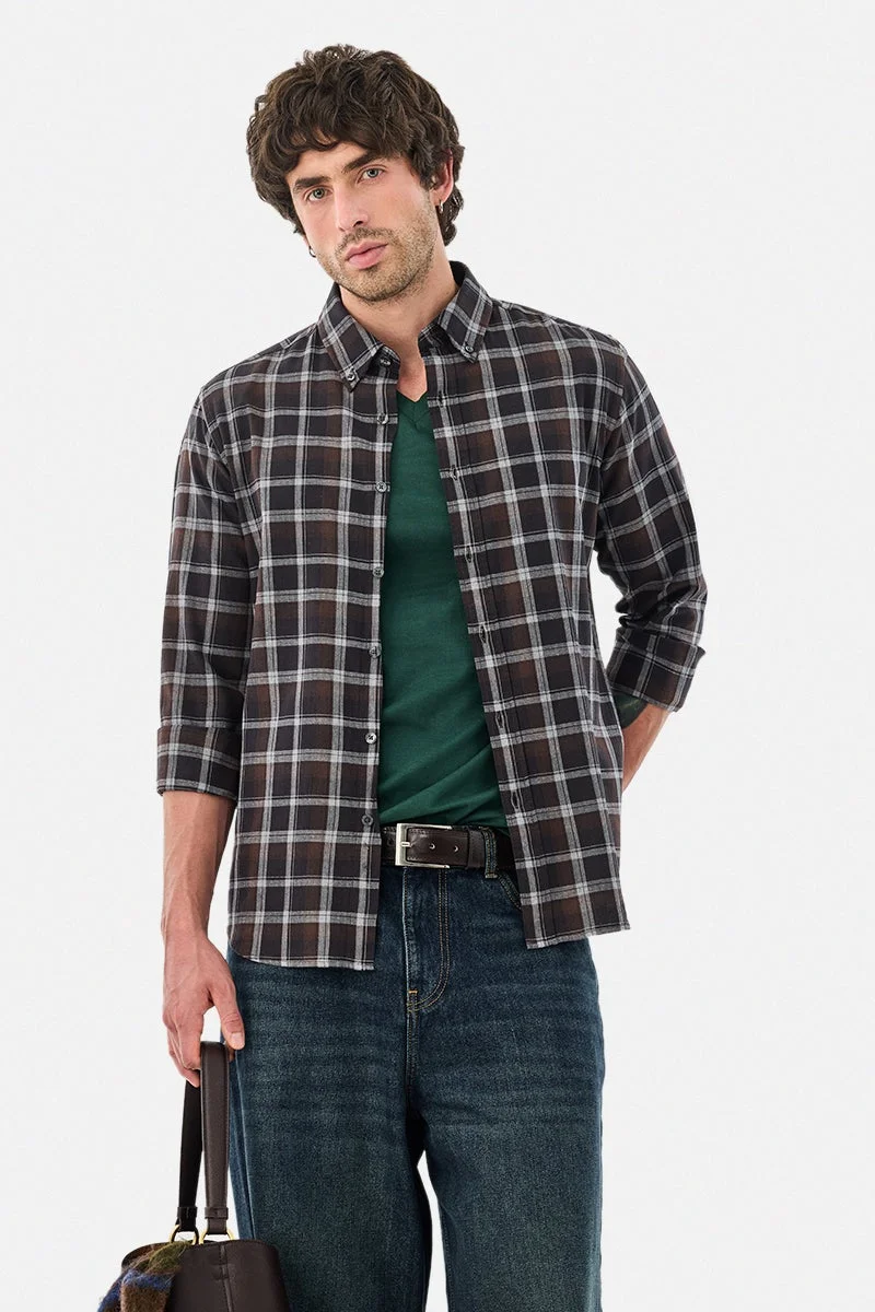 Snitch Brown Slim Fit 100% Cotton Checks Shirt for Men | Best Price UAE