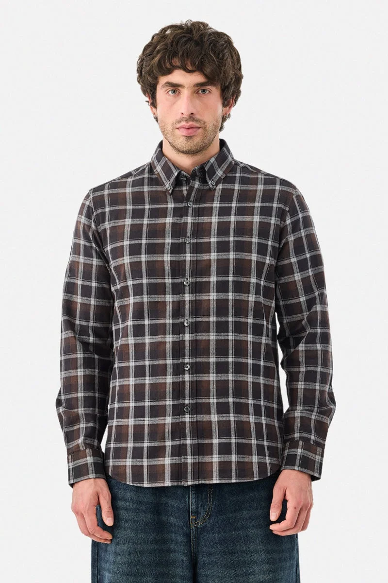 Snitch Brown Slim Fit 100% Cotton Checks Shirt for Men | Best Price UAE