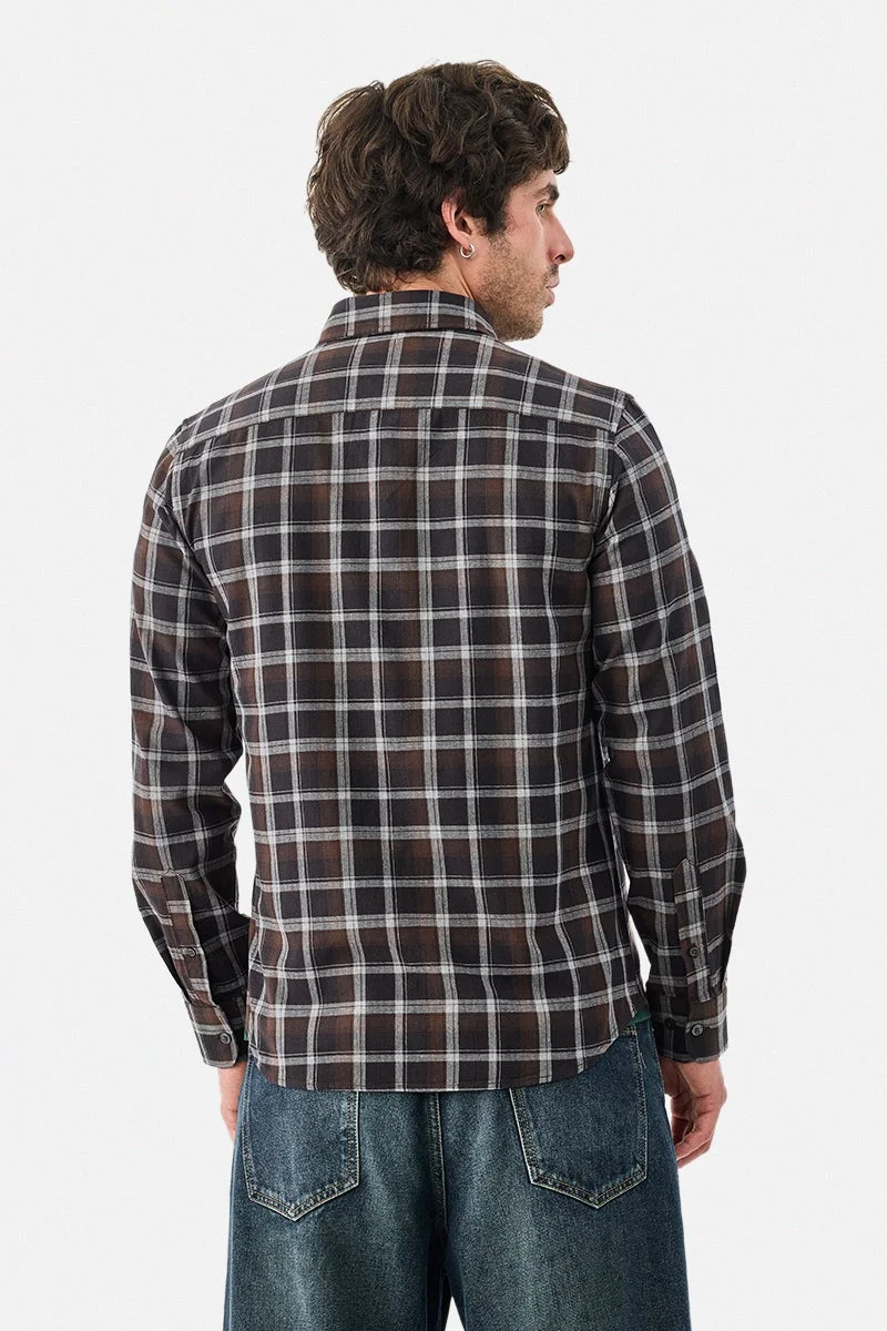 Snitch Brown Slim Fit 100% Cotton Checks Shirt for Men | Best Price UAE