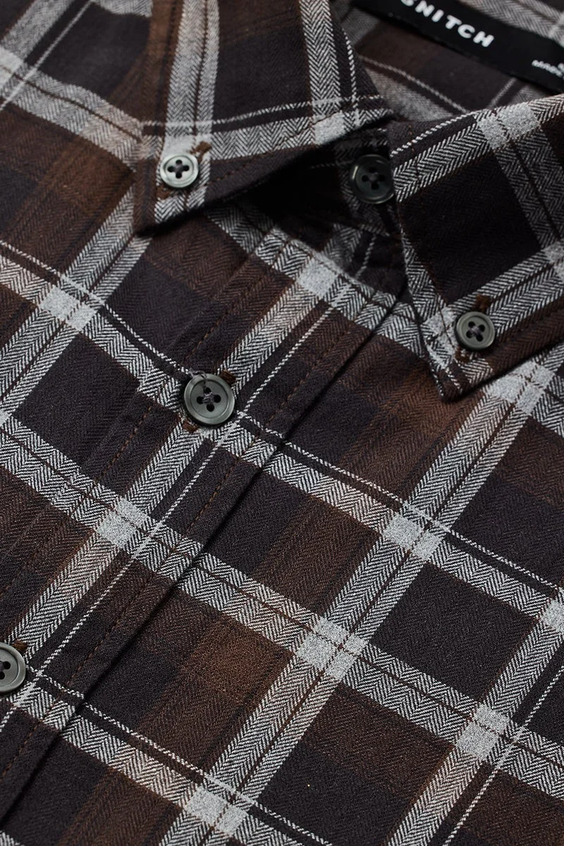 Snitch Brown Slim Fit 100% Cotton Checks Shirt for Men | Best Price UAE