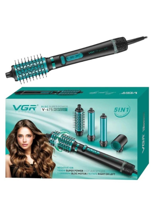 VGR 5-in-1 Professional Hot Air Brush 1500W – Multi-Style Hair Dryer with Interchangeable Attachments for Volume, Straightening & Curls Advanced Ionic Hair Styler with BLDC Motor, Adjustable Heat Settings & Salon-Quality Results at Home - Green green - Image 2