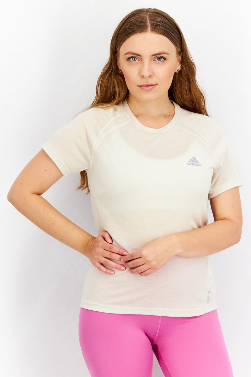 Adidas Women Sportwear Fit Short Sleeve Running T-Shirt, Beige - Image 1