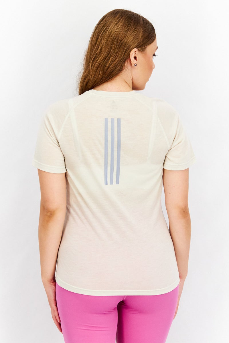 Adidas Women Sportwear Fit Short Sleeve Running T-Shirt, Beige - Image 2