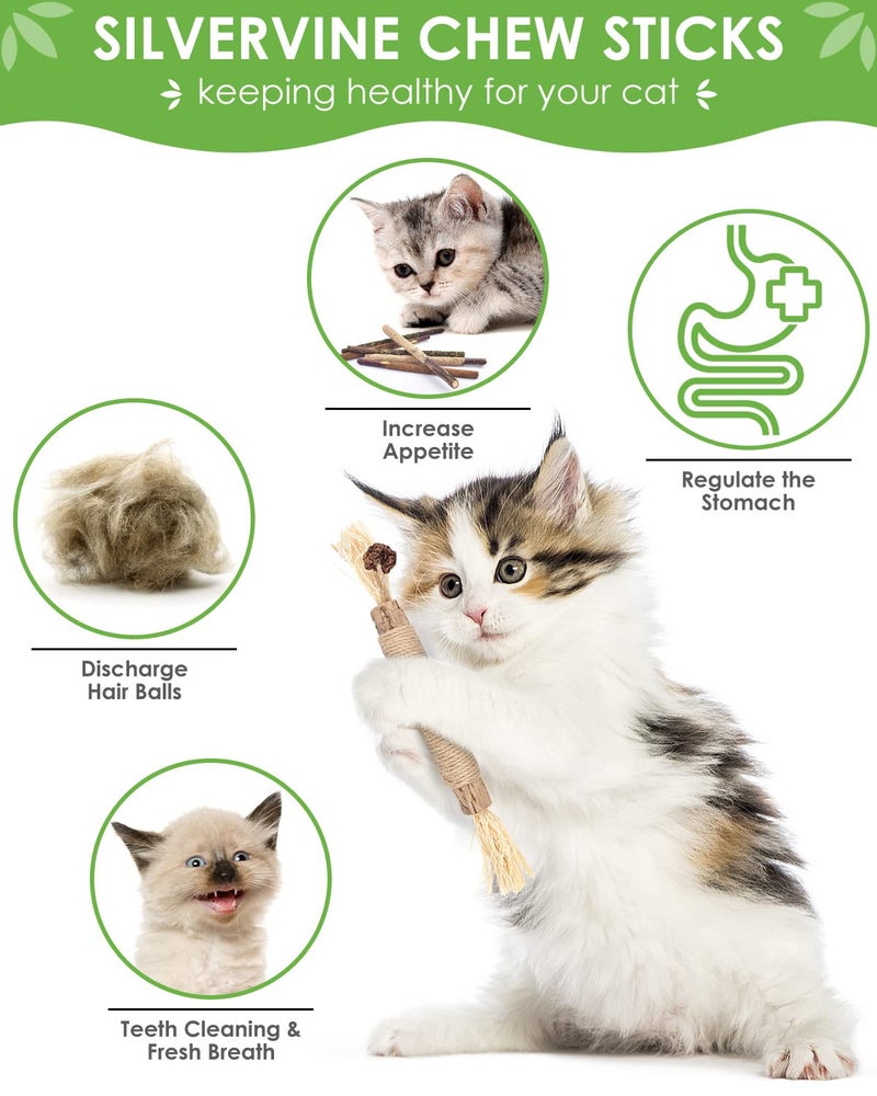 TINDTOP Silvervine Chew sticks for Cats, 10 Pack Natural Catnip Chew Toys for Kittens Teeth Cleaning, Matatabi Dental Care, Increase Appetite, Calm Cat Anxiety and Stress, Aggressive Chewers Cat Dental Toy - Image 2