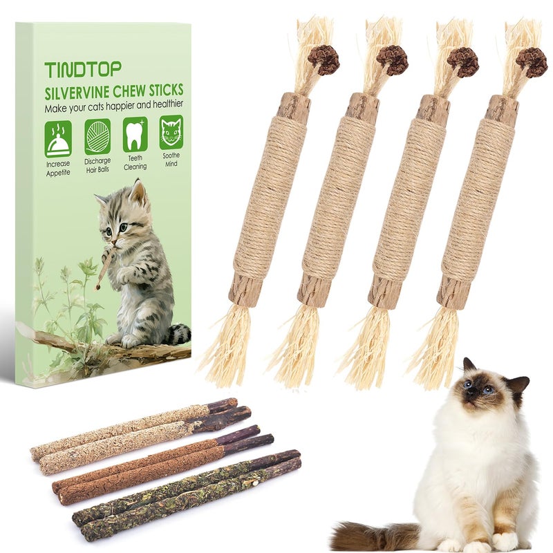 TINDTOP Silvervine Chew sticks for Cats, 10 Pack Natural Catnip Chew Toys for Kittens Teeth Cleaning, Matatabi Dental Care, Increase Appetite, Calm Cat Anxiety and Stress, Aggressive Chewers Cat Dental Toy - Image 1