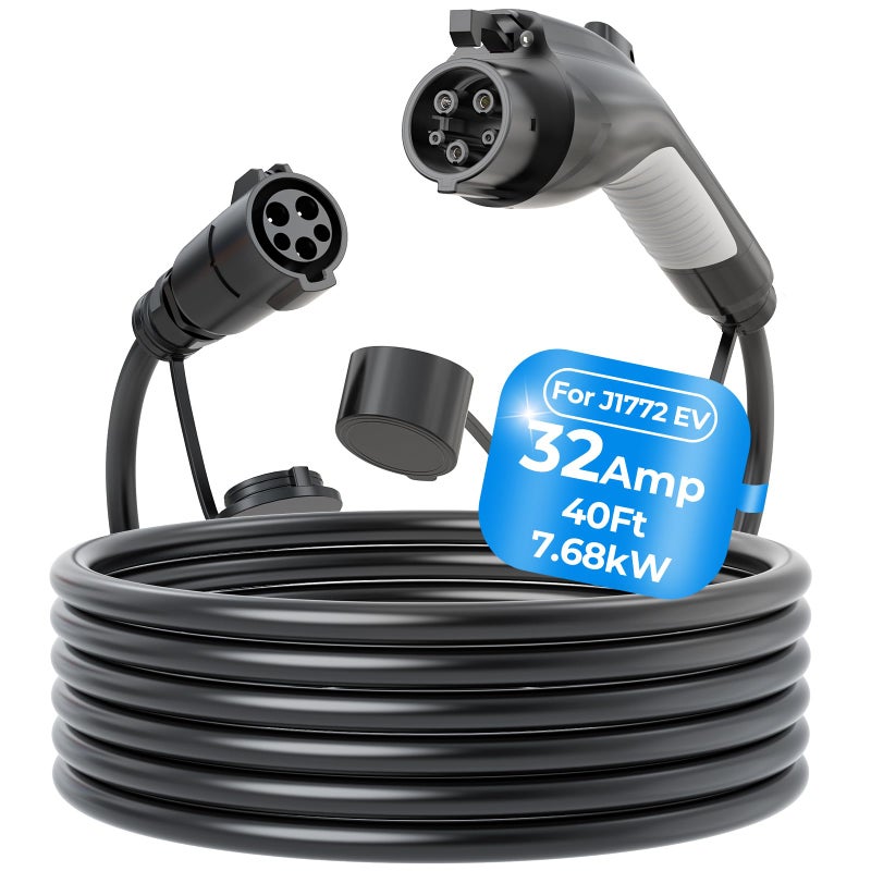 SEGUMA J1772 Extension Cable 32Amp 40Ft EV Charger Cord Compatible with Level 1 2 SAE Chargers 110V240V Carrying Bag IP66 Cable