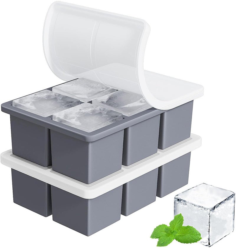 FDDBI Large Ice Cube Tray for Whiskey: Silicone Ice Cube Trays with Lid - 2Pack Big Square Old Fashioned Ice Cube Maker for Cocktail - 2inch Huge Cubed Ice Trays for Whisky - Image 1
