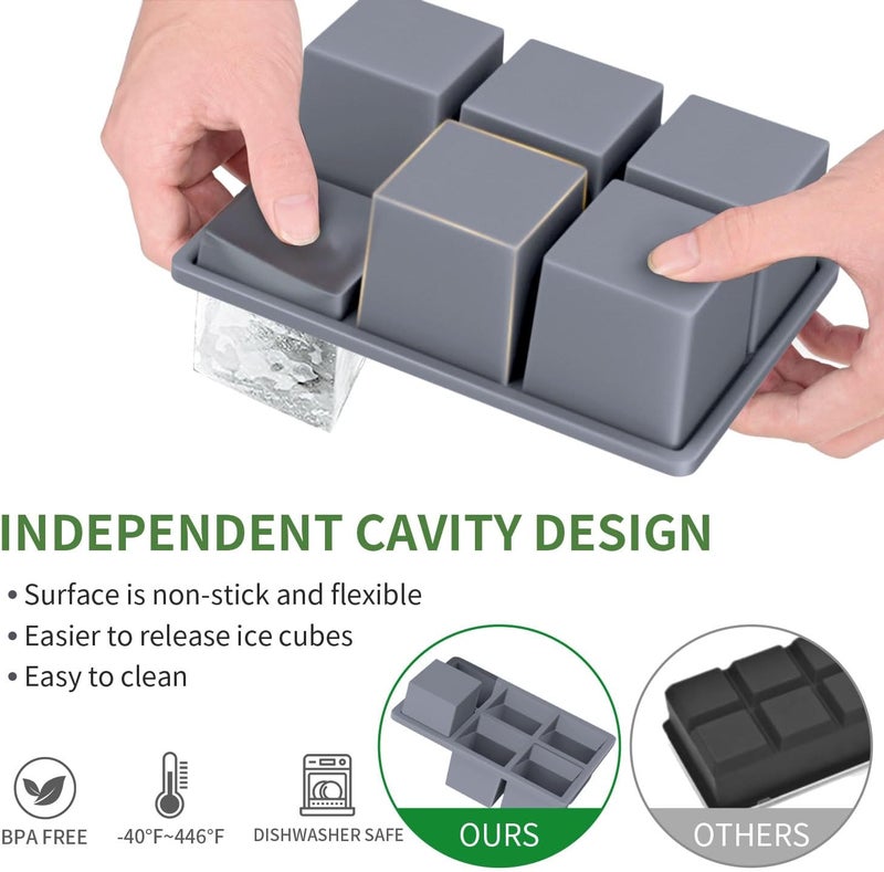 FDDBI Large Ice Cube Tray for Whiskey: Silicone Ice Cube Trays with Lid - 2Pack Big Square Old Fashioned Ice Cube Maker for Cocktail - 2inch Huge Cubed Ice Trays for Whisky - Image 2