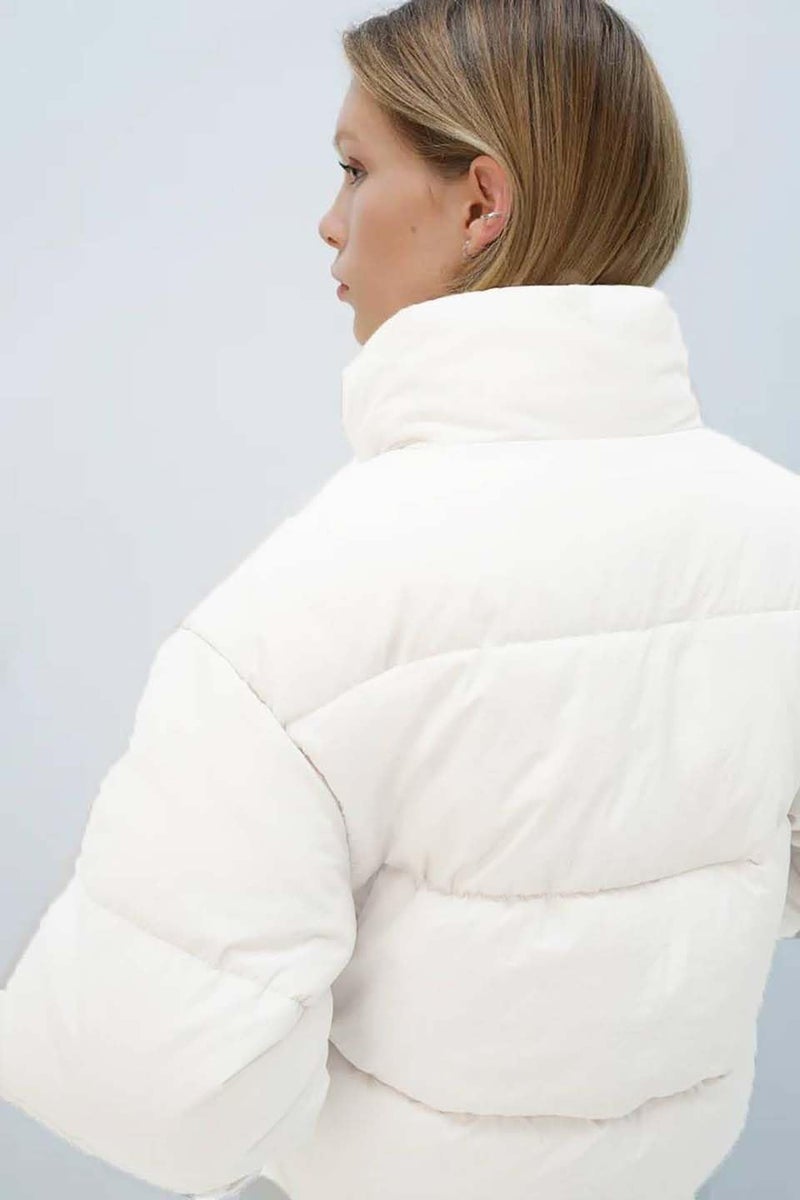 KOTTY Women's Solid Long Sleeve Flow White Zipper Puffer Jacket (White,L)-KTTFKPUFFERJACKET153L - Image 4