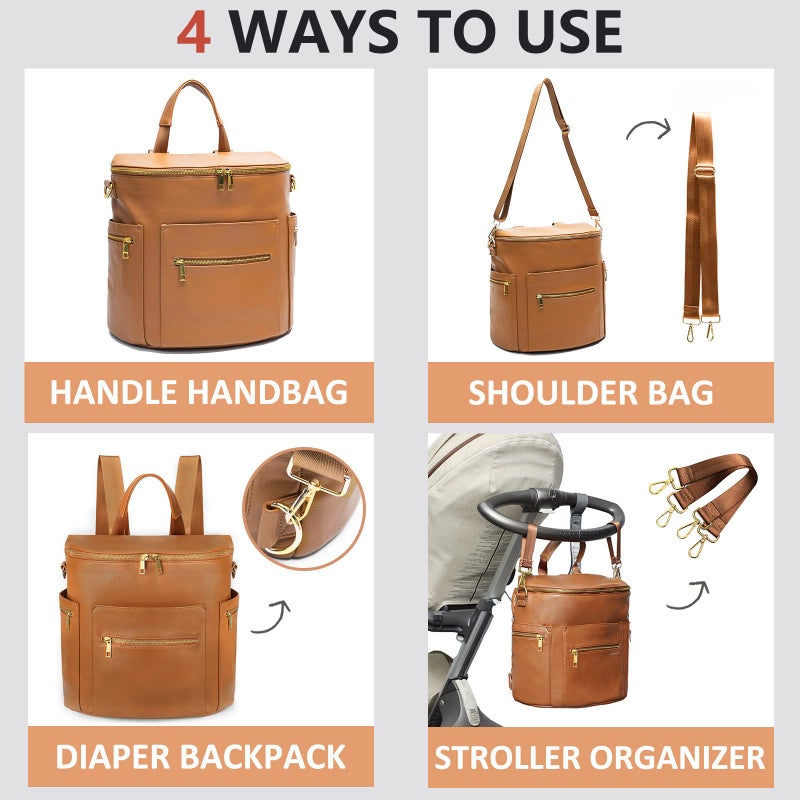MF Store Diaper bag, Leather Diaper Bag Backpack by MF Store, Diaper Backpack with Laptop Sleeve,Changing Pad,Wipes Pouch,Stroller Straps and Insulated Pockets - Image 5