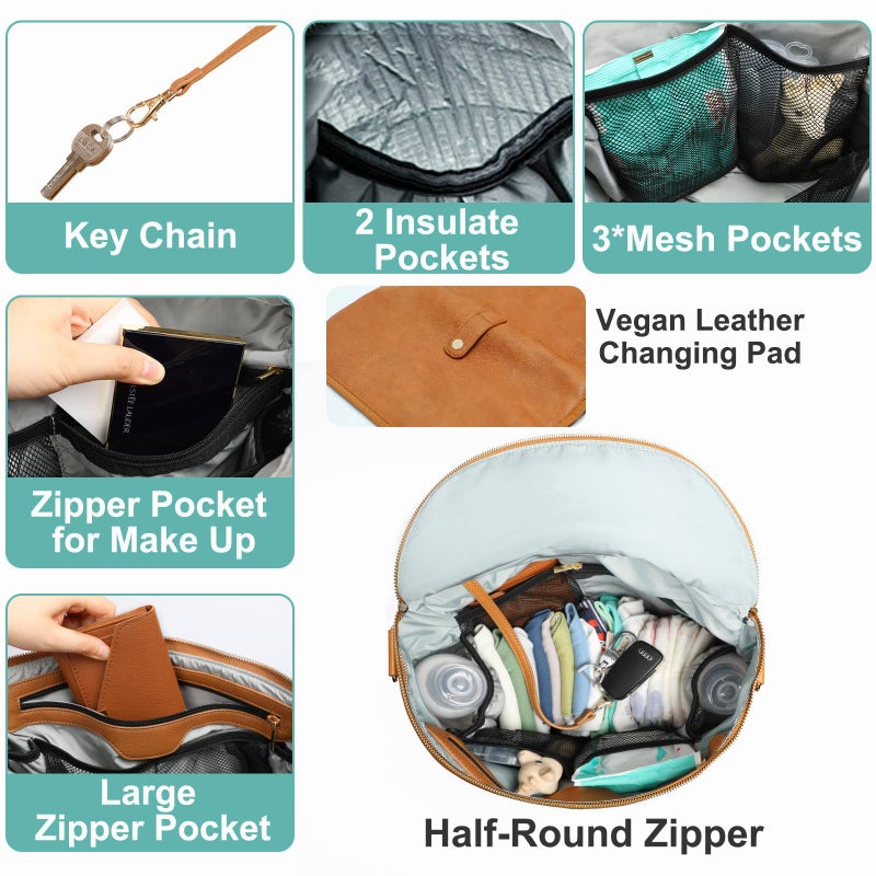 MF Store Diaper bag, Leather Diaper Bag Backpack by MF Store, Diaper Backpack with Laptop Sleeve,Changing Pad,Wipes Pouch,Stroller Straps and Insulated Pockets - Image 3