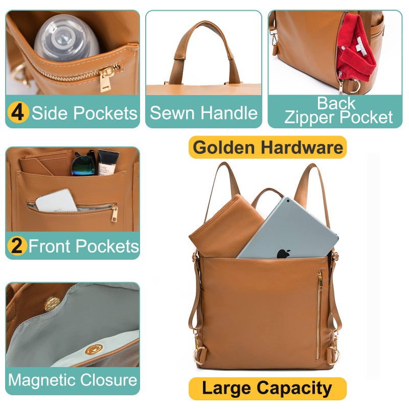 MF Store Diaper bag, Leather Diaper Bag Backpack by MF Store, Diaper Backpack with Laptop Sleeve,Changing Pad,Wipes Pouch,Stroller Straps and Insulated Pockets - Image 4