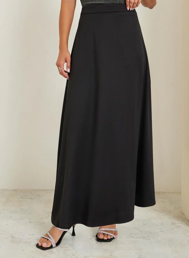 Styli Women Black Flared Maxi Skirt