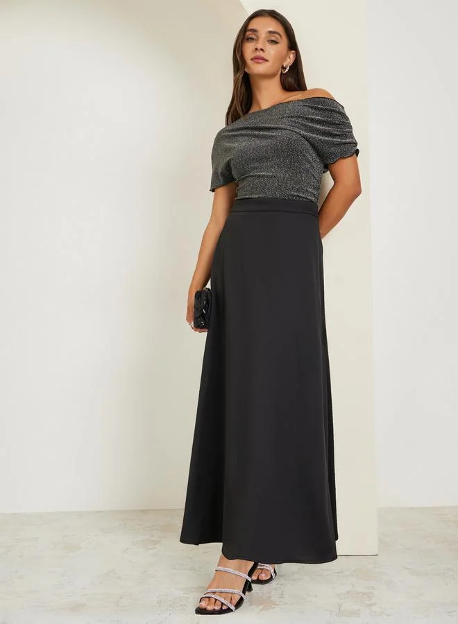 Women Black Flared Maxi Skirt