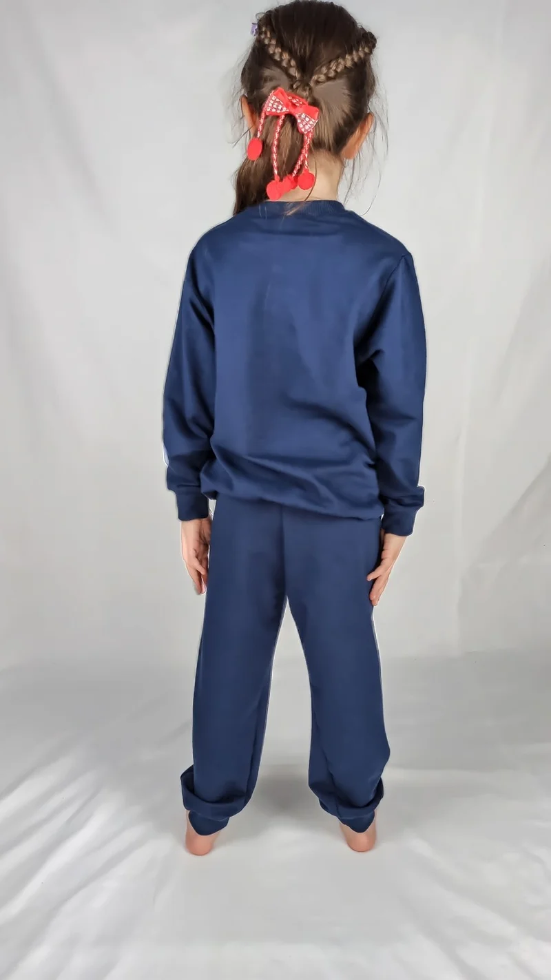 Bluence Girl Waitress Navy Blue Printed Cotton Tracksuit Set