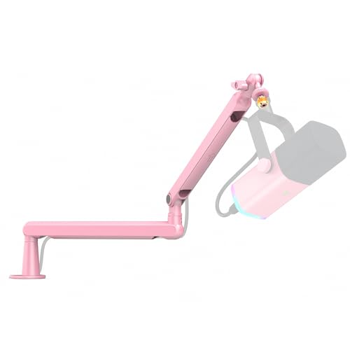 FIFINE Low Profile Boom Arm Mic Stand, Microphone Stand with Cable Management Channel, Desk Clamp, Screw Adapter for Streaming Podcast Recording, Adjustable Metal Mic Boom Arm Pink-BM88P - Image 1