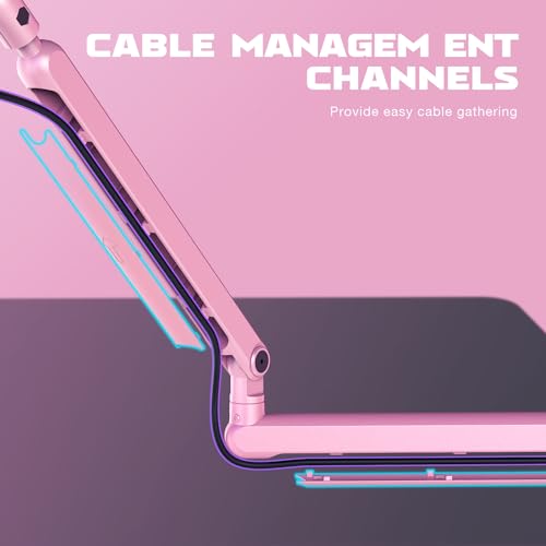 FIFINE Low Profile Boom Arm Mic Stand, Microphone Stand with Cable Management Channel, Desk Clamp, Screw Adapter for Streaming Podcast Recording, Adjustable Metal Mic Boom Arm Pink-BM88P - Image 4
