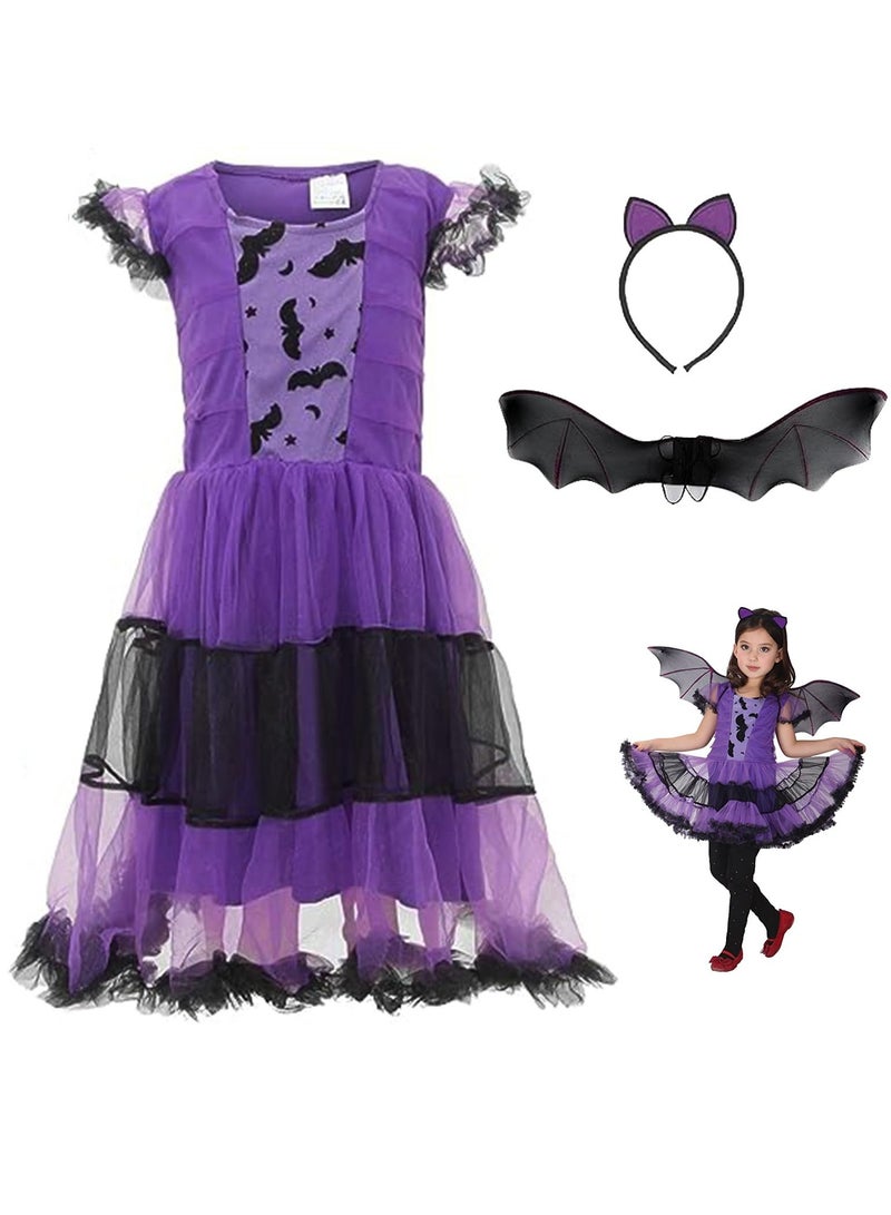 Kids Witch Costume Cosplay Set Fairy Tale Witch Costume Witch Dress Set For Party Masquerade Cosplay (Purple) - Image 1