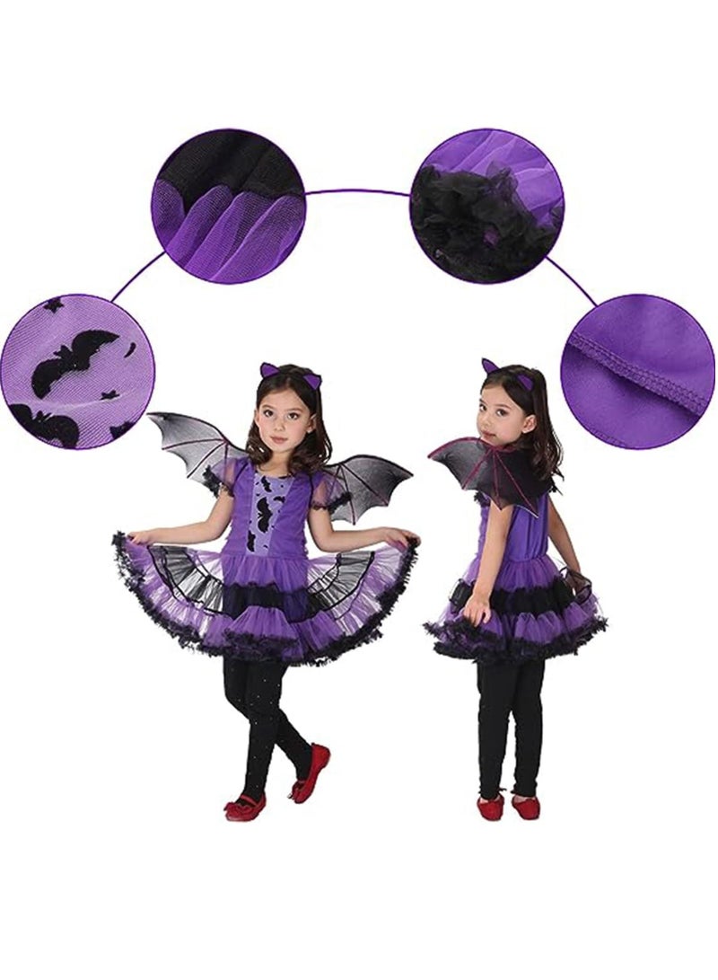 Kids Witch Costume Cosplay Set Fairy Tale Witch Costume Witch Dress Set For Party Masquerade Cosplay (Purple) - Image 2