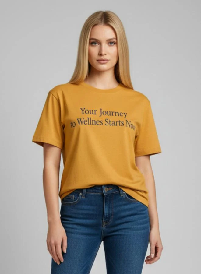 PAUSE PAUSE Regular Fit Printed Roundneck Mustred Single jersey T-Shirt