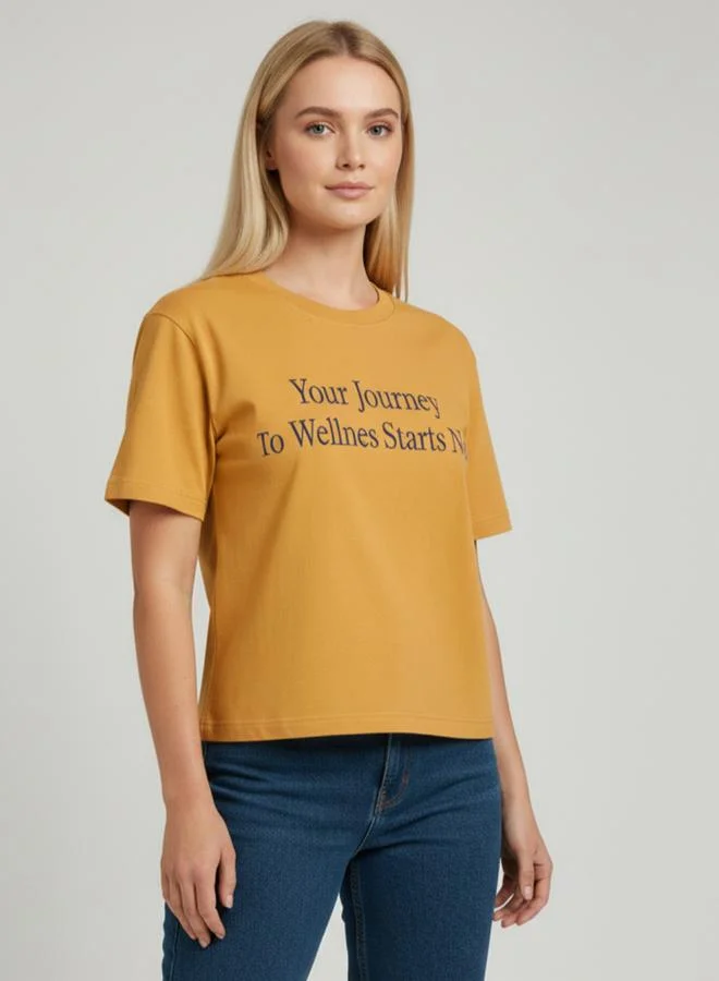 PAUSE PAUSE Regular Fit Printed Roundneck Mustred Single jersey T-Shirt