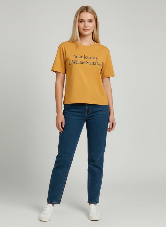 PAUSE Regular Fit Printed Roundneck Mustred Single jersey T-Shirt - Image 3