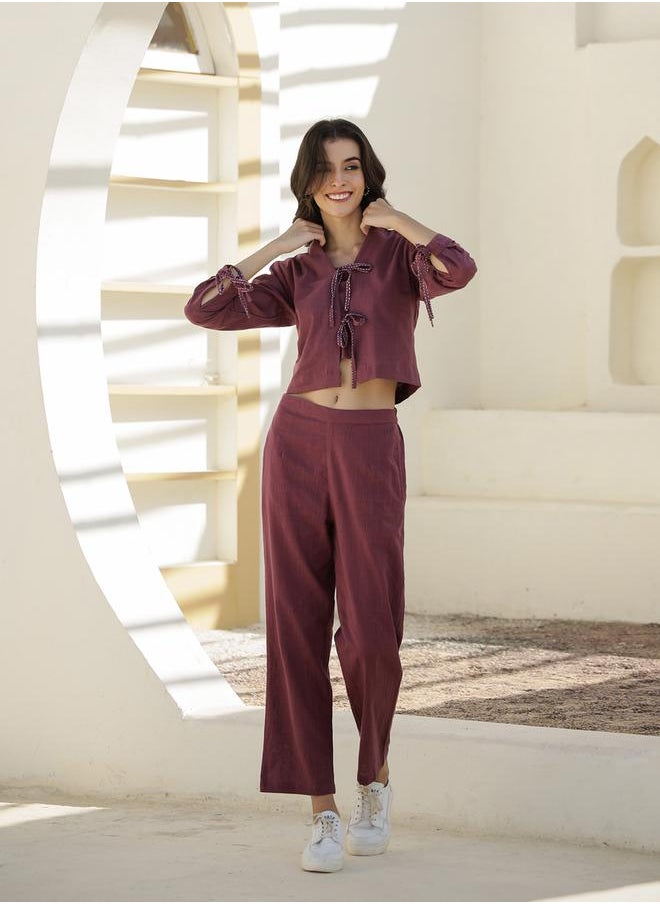 sanskrutihomes Long Sleeve Tie-Up Detail Top and Trouser Co-Ords by Styli  - Image 1
