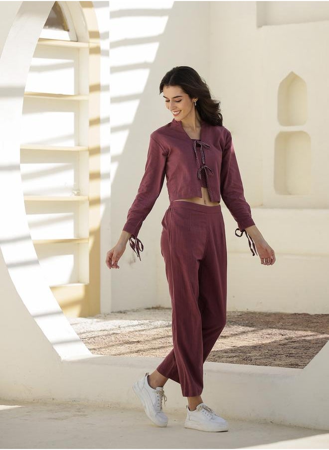 sanskrutihomes Long Sleeve Tie-Up Detail Top and Trouser Co-Ords by Styli  - Image 4