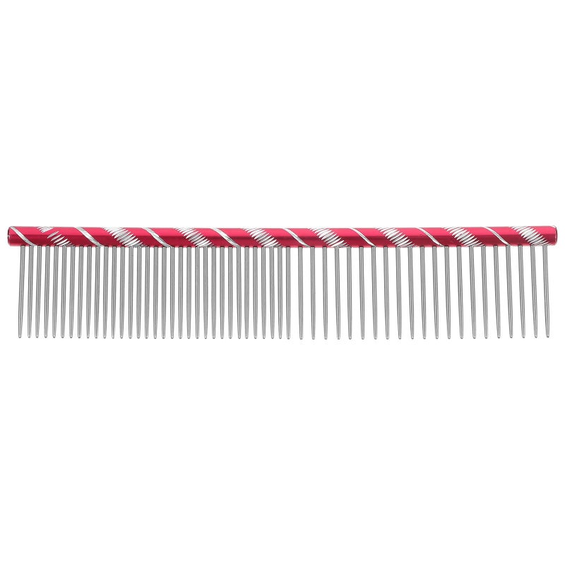UEETEK Dog Grooming Comb Stainless Steel Dog Combs with Rounded Ends for Dematting Shedding 2in1 Fine Wide Tooth Design 63 X 138 X 012 Inch Rose Red
