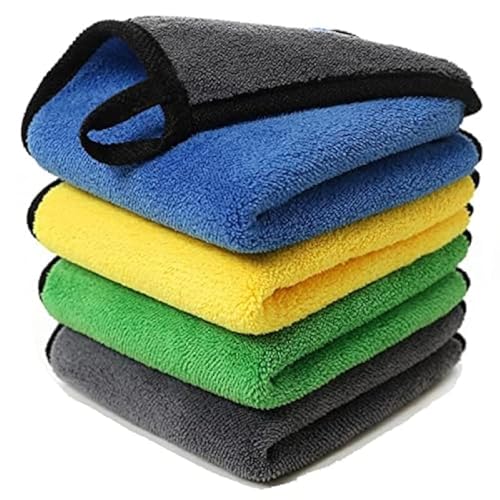 Auto Hub Heavy Microfiber Cloth for Car Cleaning and Detailing, Double Sided, Extra Thick Plush Microfiber Towel Lint-Free, 600 GSM (Size 40cm x 40cm)/Pack of 4, Color: Mix, Multi Color - Image 1
