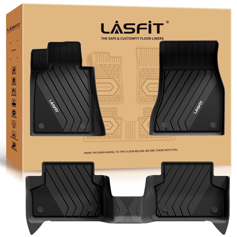 حصائر أرضية LASFIT لسيارة BMW 5 Series G30 2017-2023 تناسب مخصصة TPE حصائر سيارات لجميع الأحوال الجوية الصف الأول والثاني لسيارة BMW 530i 530e 540i M550i xDrive 540d xDrive باللون الأسود