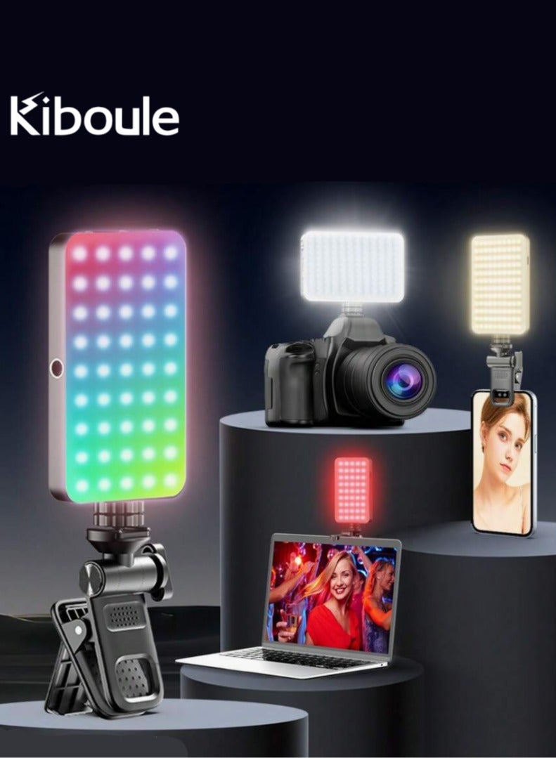 Kiboule Pocket RGB Fill Light LED Video Light 2500K-9000K Dimmable 10 Scene Lighting Effects Video Conference Light for Computer Tablet Mobile Phone DSLR Camera Built-in Battery with Screen Clip & Cold Shoe Mount - Image 1