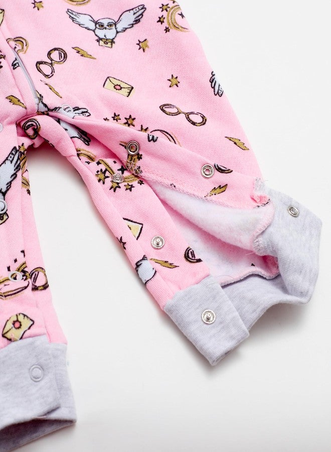 Harry Potter Baby Girls Hooded Bodysuit - Sweatshirt Fleece Zip Up One Piece Baby Clothes (Pink/Grey, 24M) - Image 4