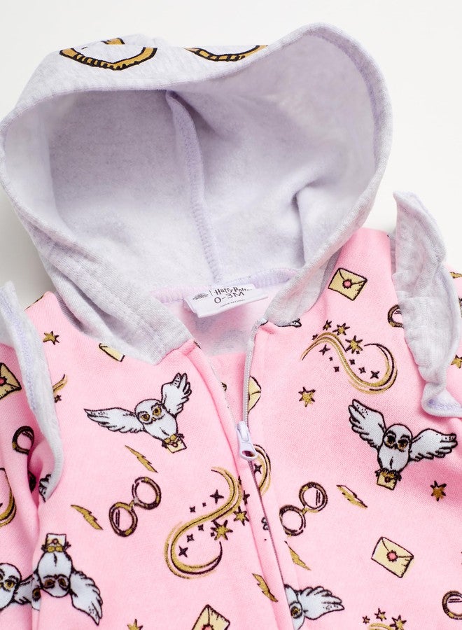 Harry Potter Baby Girls Hooded Bodysuit - Sweatshirt Fleece Zip Up One Piece Baby Clothes (Pink/Grey, 24M) - Image 3