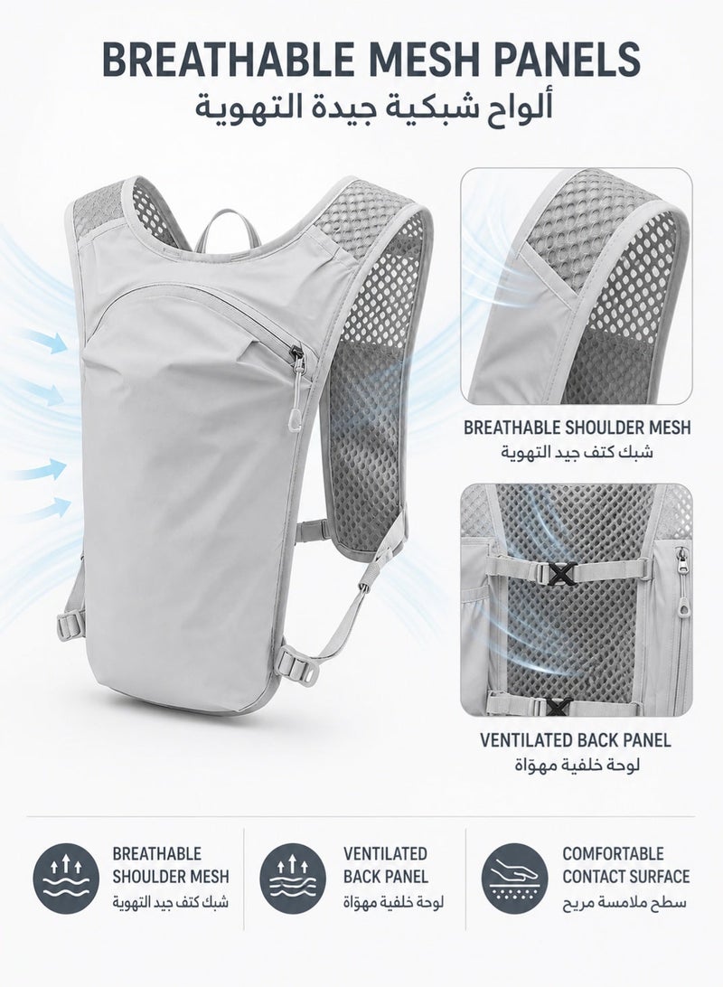 fdsport 5L Running Hydration Vest Backpack, Breathable Mesh Race Pack with Adjustable Dual Chest Straps, Phone Pocket, Soft Flask Pockets and Hydration Reservoir Compartment for Trail Running, Marathon, Cycling and Hiking, Grey, Vest Only - Image 3
