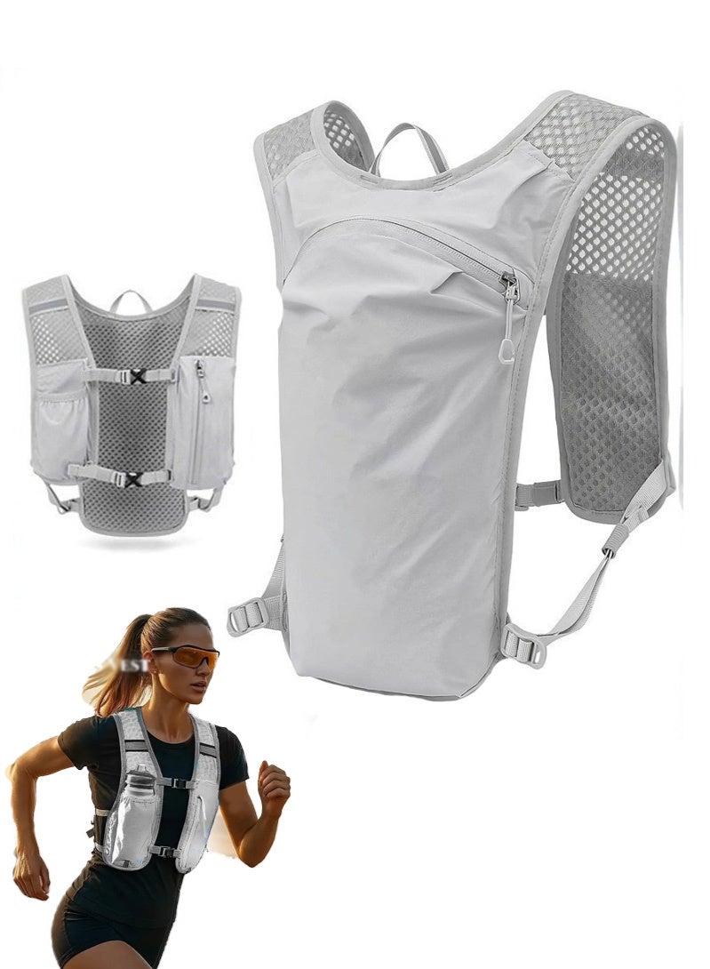 fdsport 5L Running Hydration Vest Backpack, Breathable Mesh Race Pack with Adjustable Dual Chest Straps, Phone Pocket, Soft Flask Pockets and Hydration Reservoir Compartment for Trail Running, Marathon, Cycling and Hiking, Grey, Vest Only - Image 1
