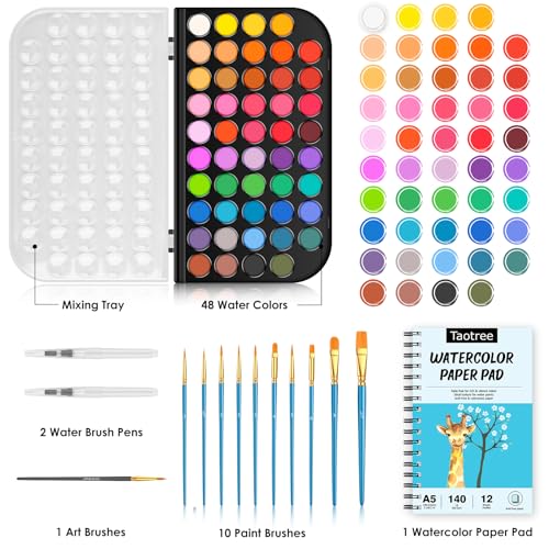 Taotree Watercolor Paint Set, 48 Colors Watercolors Kit Water Colors with 10 Paint Brushes, Brush Pens, Palette, Drawing Pad, Painting Supplies, Christmas Gifts for Teen Girls Boys Kids Adults Artist - Image 2