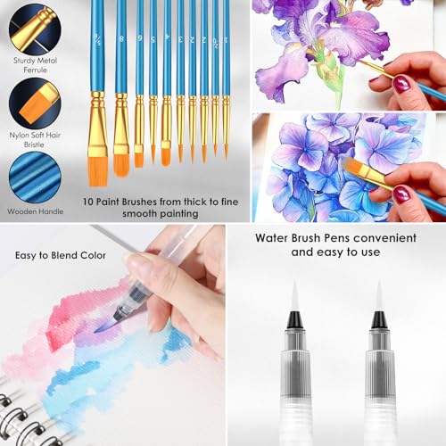 Taotree Watercolor Paint Set, 48 Colors Watercolors Kit Water Colors with 10 Paint Brushes, Brush Pens, Palette, Drawing Pad, Painting Supplies, Christmas Gifts for Teen Girls Boys Kids Adults Artist - Image 4