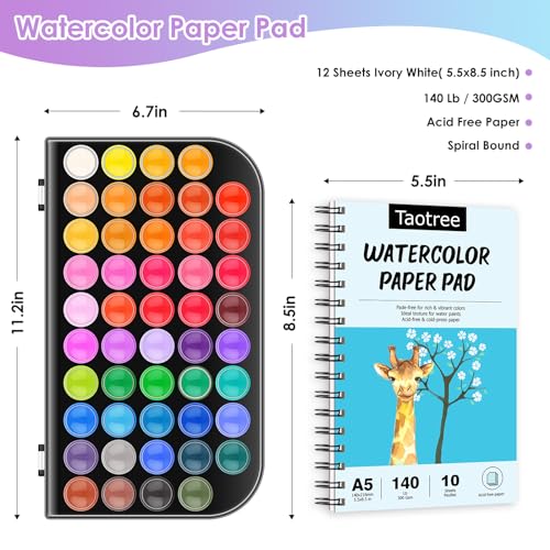 Taotree Watercolor Paint Set, 48 Colors Watercolors Kit Water Colors with 10 Paint Brushes, Brush Pens, Palette, Drawing Pad, Painting Supplies, Christmas Gifts for Teen Girls Boys Kids Adults Artist - Image 5