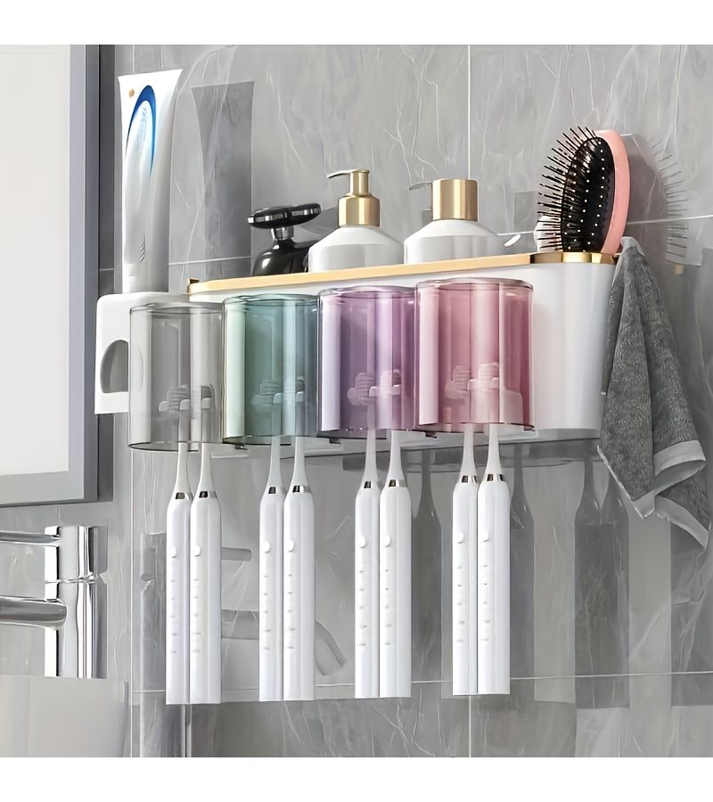 1 2 3 And 4 Slot Wall Mounted Toothbrush Holder Toothpaste Storage White Durable Plastic Bathroom Countertop Device For Home Office Travel Easy Installation No Electricity Needed - Image 4