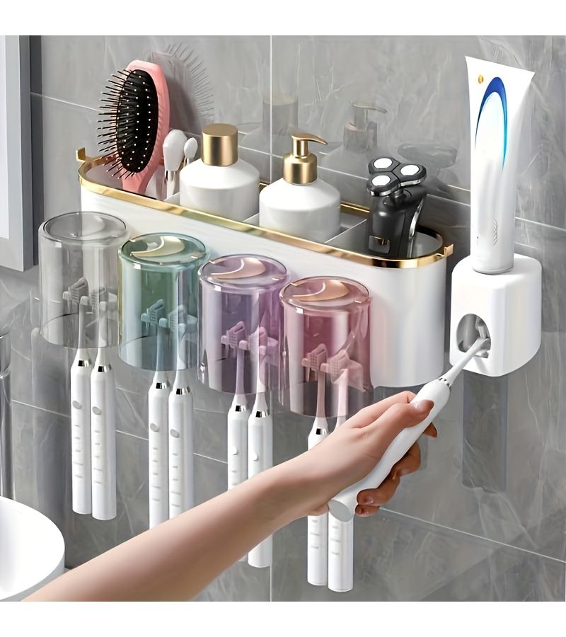 1 2 3 And 4 Slot Wall Mounted Toothbrush Holder Toothpaste Storage White Durable Plastic Bathroom Countertop Device For Home Office Travel Easy Installation No Electricity Needed - Image 5