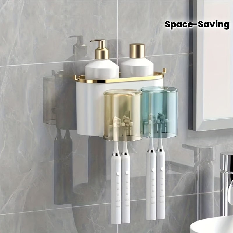 1 2 3 And 4 Slot Wall Mounted Toothbrush Holder Toothpaste Storage White Durable Plastic Bathroom Countertop Device For Home Office Travel Easy Installation No Electricity Needed - Image 1