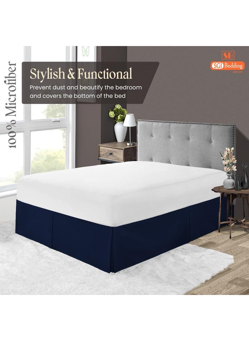 SGI bedding SGI bedding 18 Inch Drop Bed Skirt California King Size with Platform to Stay in Place Elegant Pleated Design with Split Corners Wrinkle Resistant Fabric for Modern and Stylish Look - Navy Blue  - Image 2