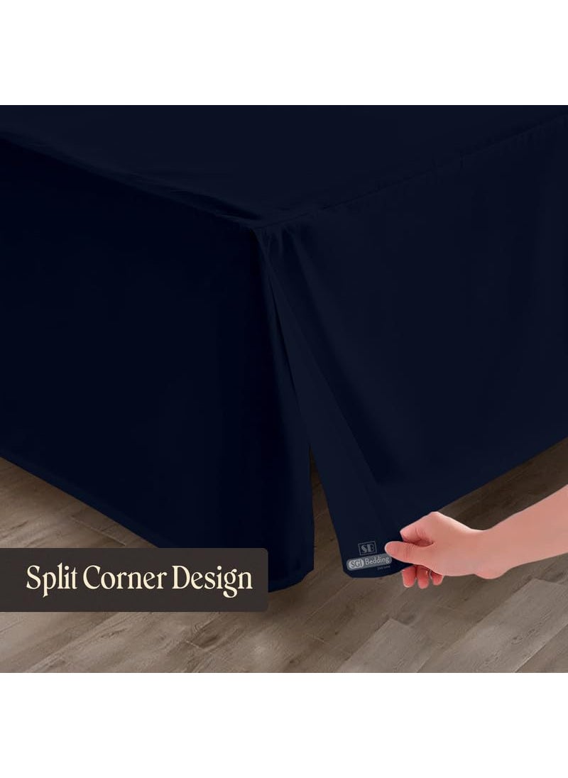 SGI bedding SGI bedding 18 Inch Drop Bed Skirt California King Size with Platform to Stay in Place Elegant Pleated Design with Split Corners Wrinkle Resistant Fabric for Modern and Stylish Look - Navy Blue  - Image 5