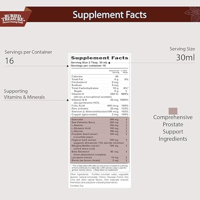 Buried Treasure: Men's Prostate Complete - Natural Herbal Formula Supplement w/ Saw Palmetto, Pygeum Bark, & Stine Nettles to Support Healthy Urinary & Prostate Function - 16 oz - Image 2