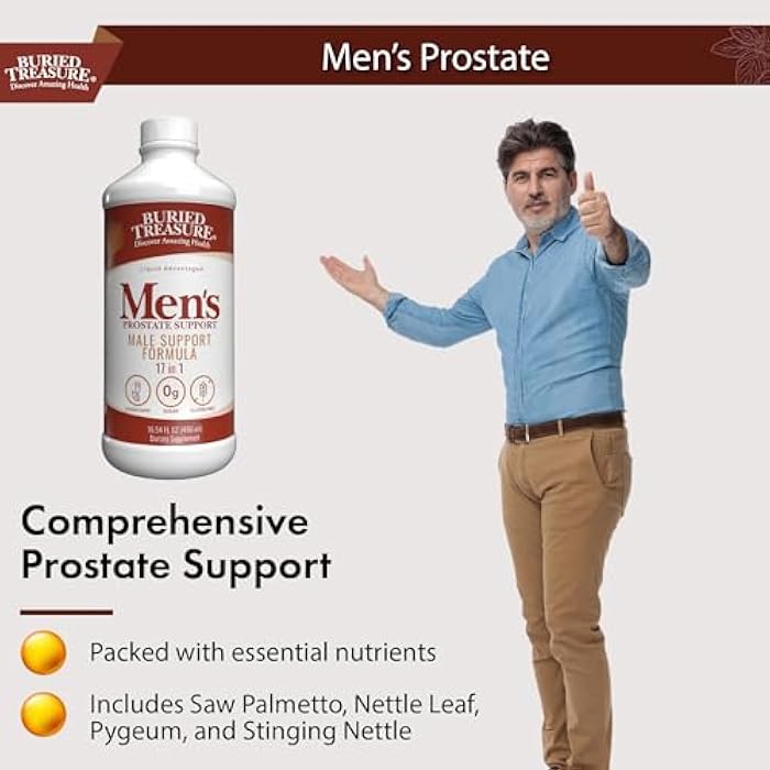 Buried Treasure: Men's Prostate Complete - Natural Herbal Formula Supplement w/ Saw Palmetto, Pygeum Bark, & Stine Nettles to Support Healthy Urinary & Prostate Function - 16 oz - Image 5