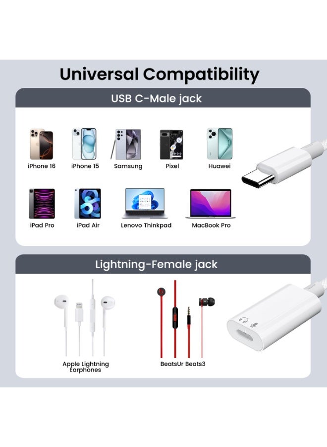 ChicVibe USB C/Type C to Lightning Audio Adapter, USB C/Type C Male to Female Lightning Earbuds Audio Adapter Compatible with iPhone 16 Pro Max/16/16e/15/15 Pro, iPad Pro, iPad Air 6/5, MacBook, Galaxy S25/S24 (Does Not support Charging And Data Transfer) - Image 3