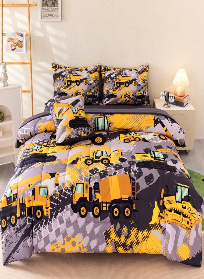 ASKOTU 6 Pcs Truck Full Bedding for Boys, Construction Excavator Boys Bedding Set Full Truck Comforter Set for Boys - Image 3